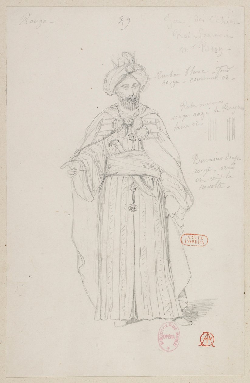 Halévy - La magicienne - modele kostiumów autorstwa Alfreda Alberta - 29. Gra w szachy, król Saracenów. M. Bion autorstwa Alfred Albert