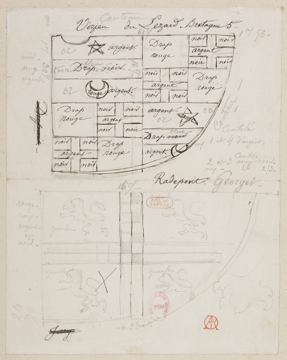 Halévy - La magicienne - modele kostiumów autorstwa Alfreda Alberta - 35 (herb). Vizieu du Lézard, Bretania. Panowie Couteau, Radepont, Georget autorstwa Alfred Albert