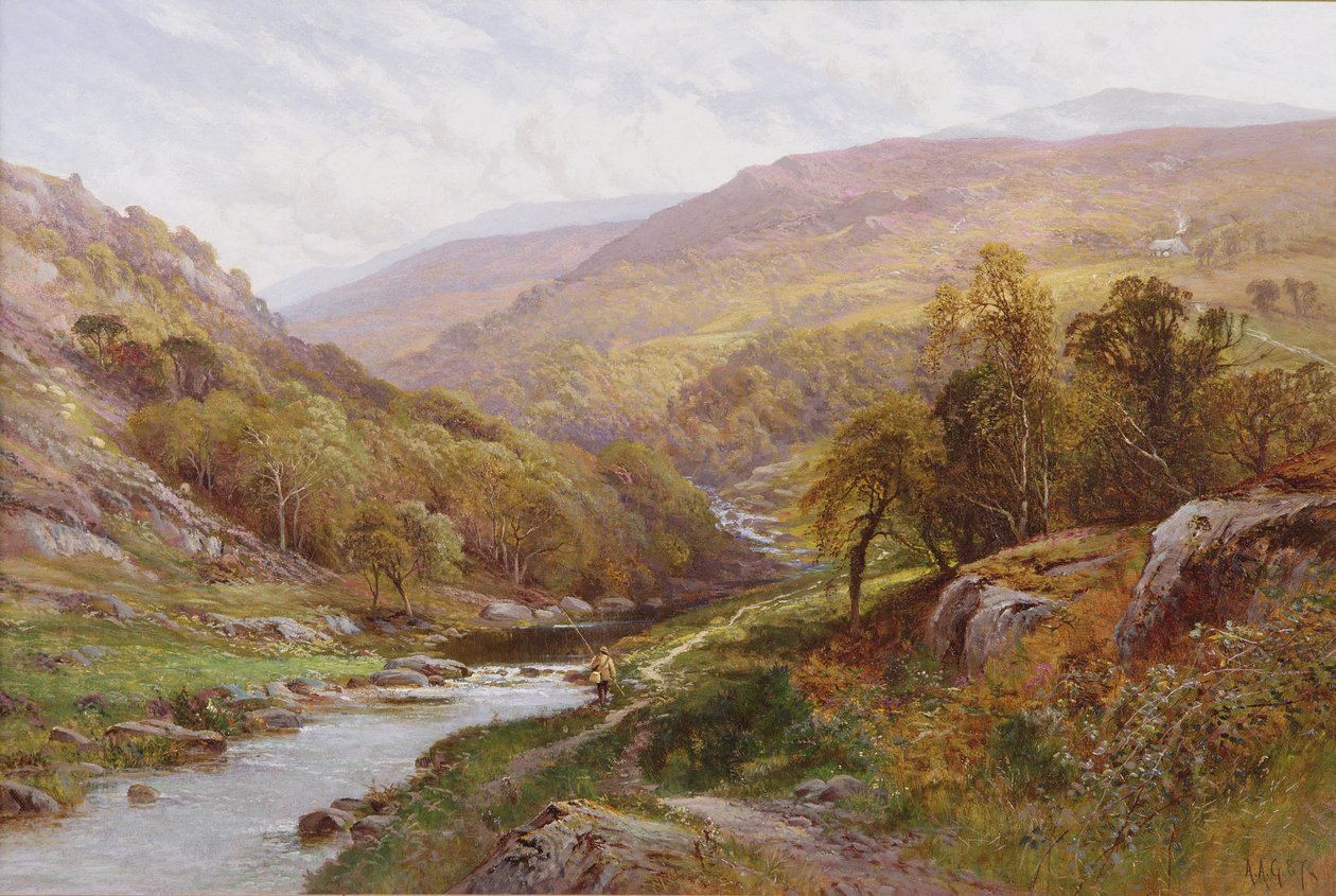 Rybak nad potokiem wyżynnym autorstwa Alfred Augustus Glendening