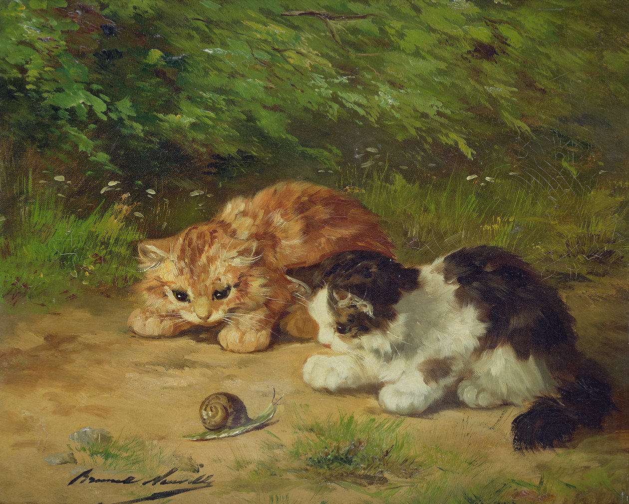 Kocięta i ślimak autorstwa Alfred Brunel de Neuville