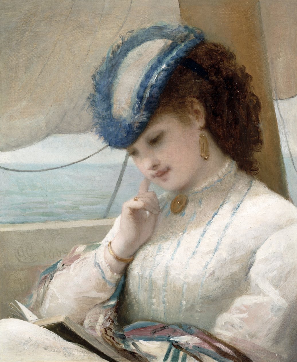 Dziewczyna czytająca w żaglówce autorstwa Alfred Chantrey Corbould