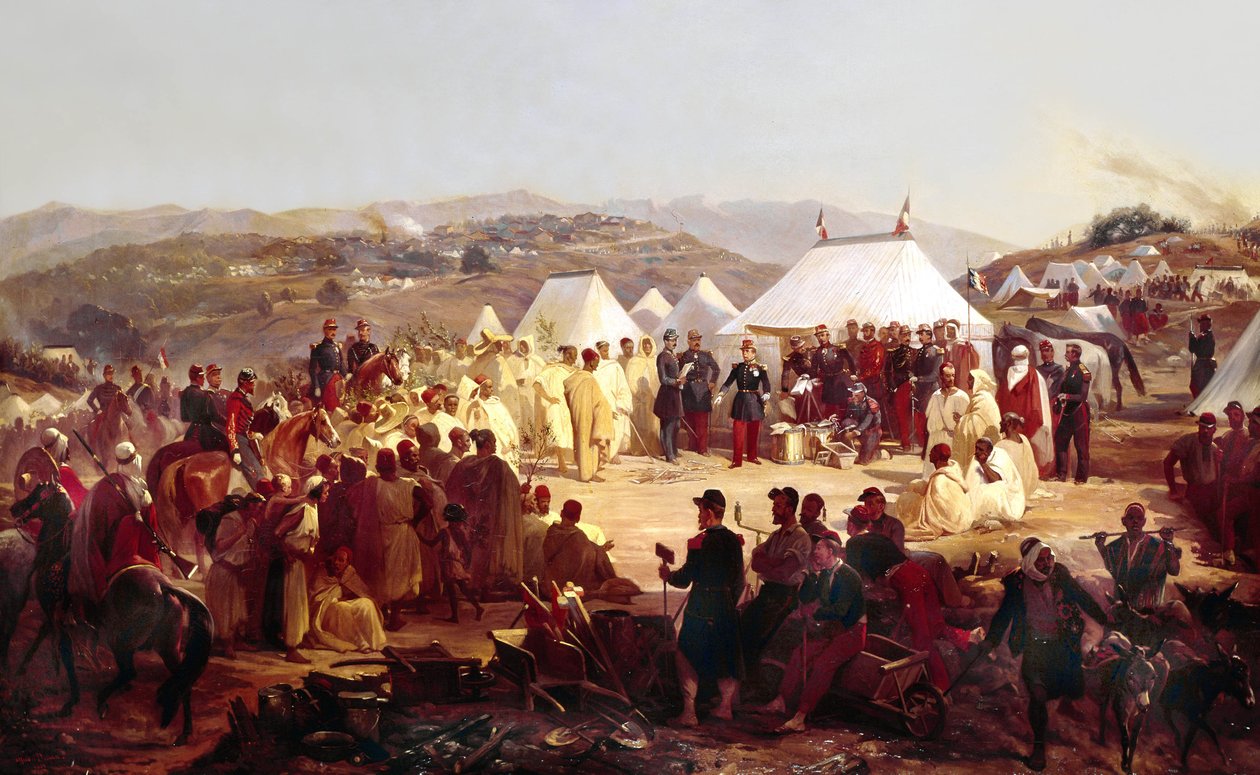 Podbój Algierii: kapitulacja plemienia Beni Raten z Kabylii francuskiemu marszałkowi Randonowi (1795-1871) w 1854 autorstwa Alfred Charles Ferdinand Decaen
