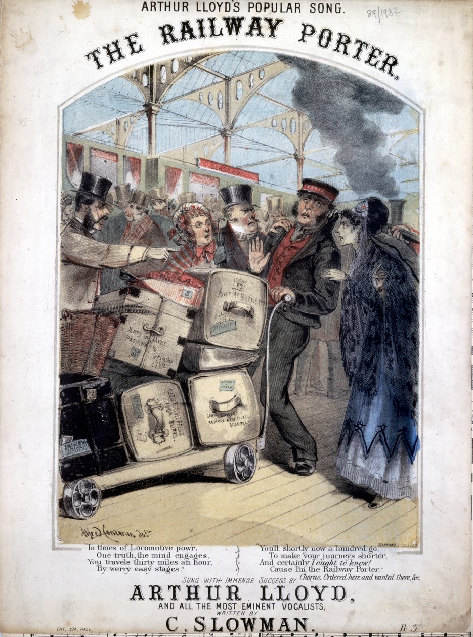 The Railway Porter, okładka nuty do popularnej wiktoriańskiej piosenki C. Plowmana, 1870 autorstwa Alfred Concanen