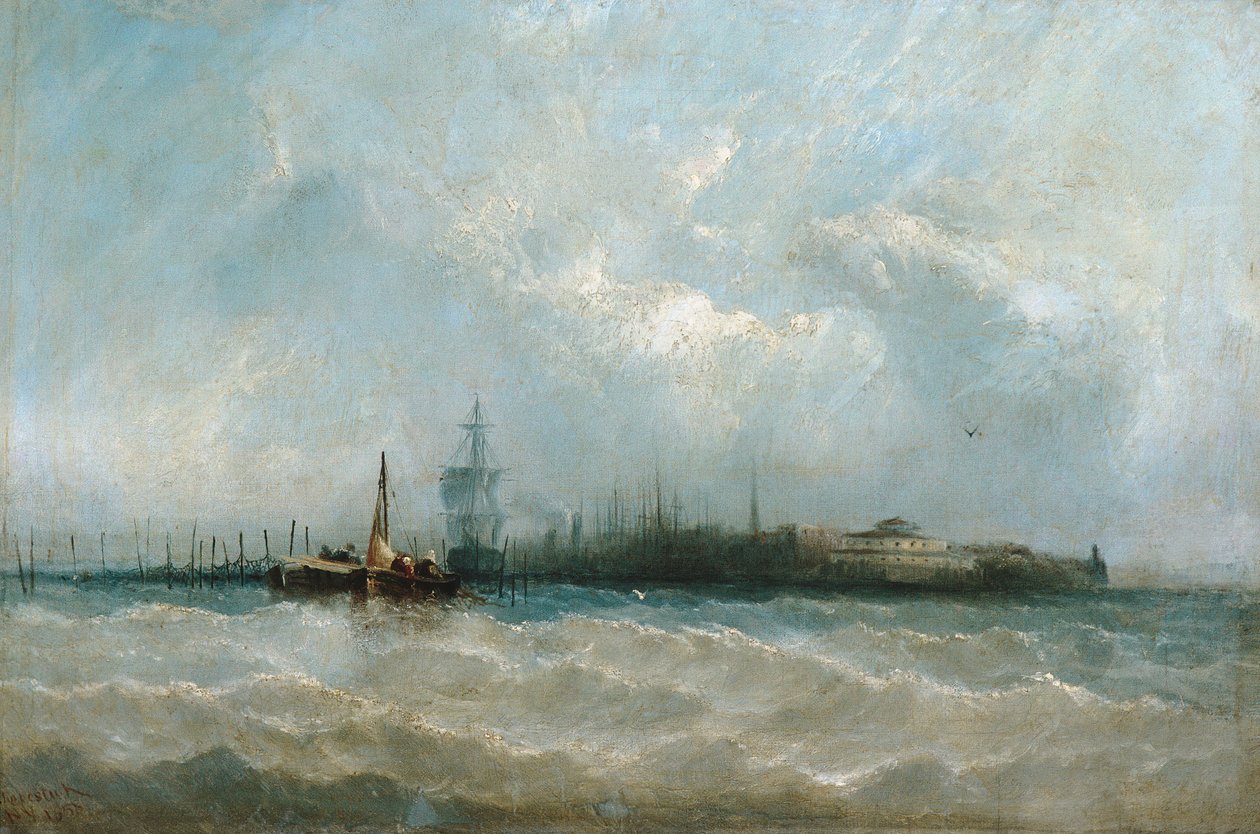 Nowy Jork z portu pokazujący baterię i ogród zamkowy, 1858. autorstwa Alfred Copestick
