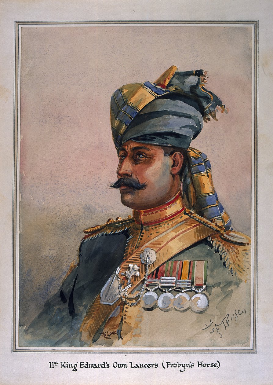Portret głowy i ramion Risaldar, Durrani, ilustracja do „Armie Indii”, majora G.F. Macmunn, wydana w 1911, 1908 autorstwa Alfred Crowdy Lovett