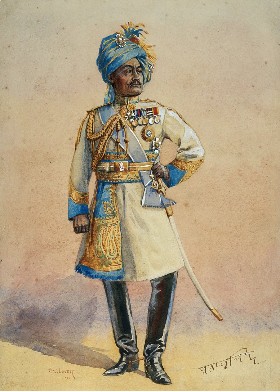 Generał dywizji H.H. Maharaja Sir Pratap Singh Bahadur, ilustracja do „Armie Indii” autorstwa majora G.F. MacMunn, opublikowany w 1911 autorstwa Alfred Crowdy Lovett