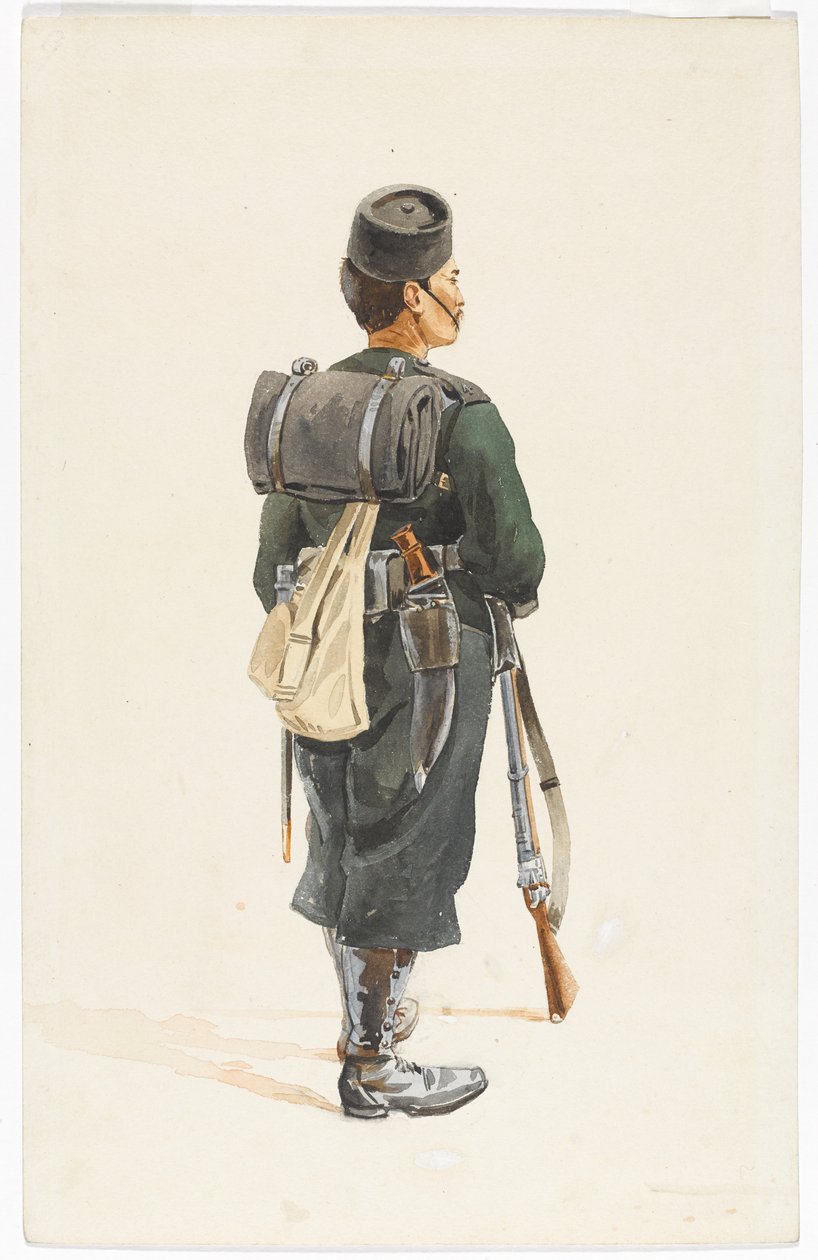 Strzelec 4. Pułku Gurkha w szyku marszowym, 1890 autorstwa Alfred Crowdy Lovett