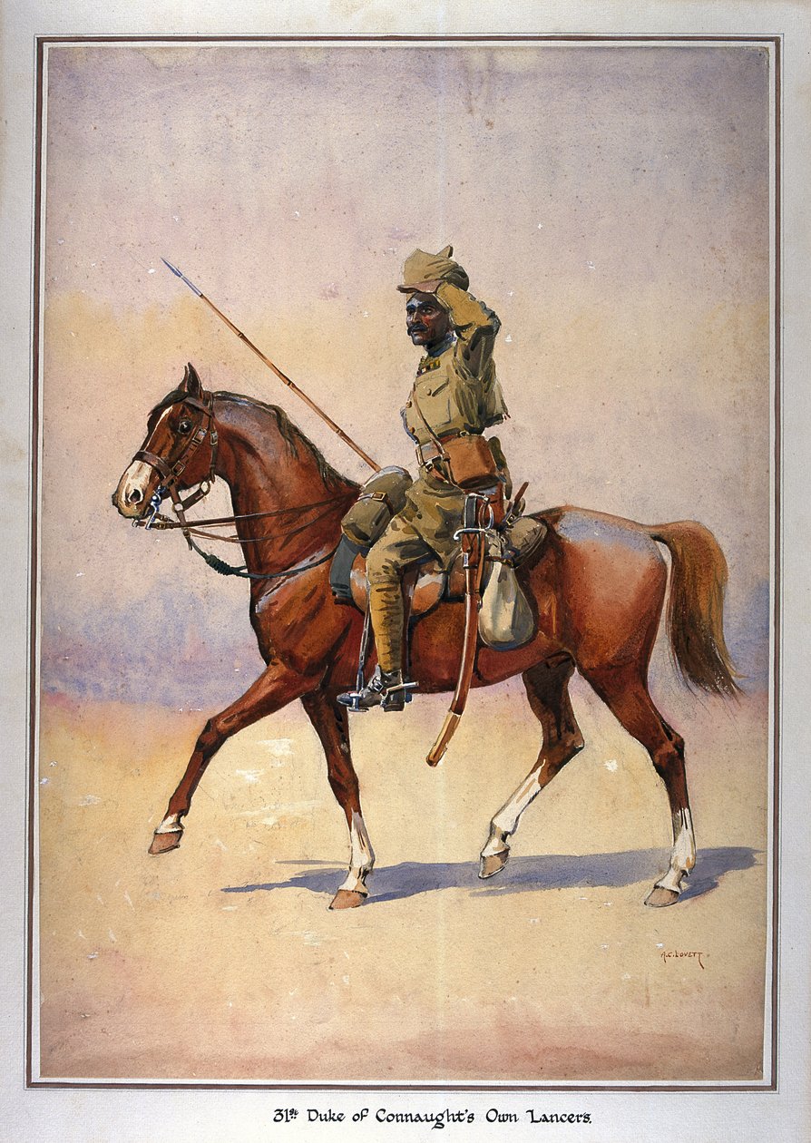 Żołnierz 31. Lansjera Księcia Connaught, Daffadar, Dekhani Mahratta, ilustracja do „Armie Indii” majora G.F. Macmunn, wydana w 1911, 1910 autorstwa Alfred Crowdy Lovett