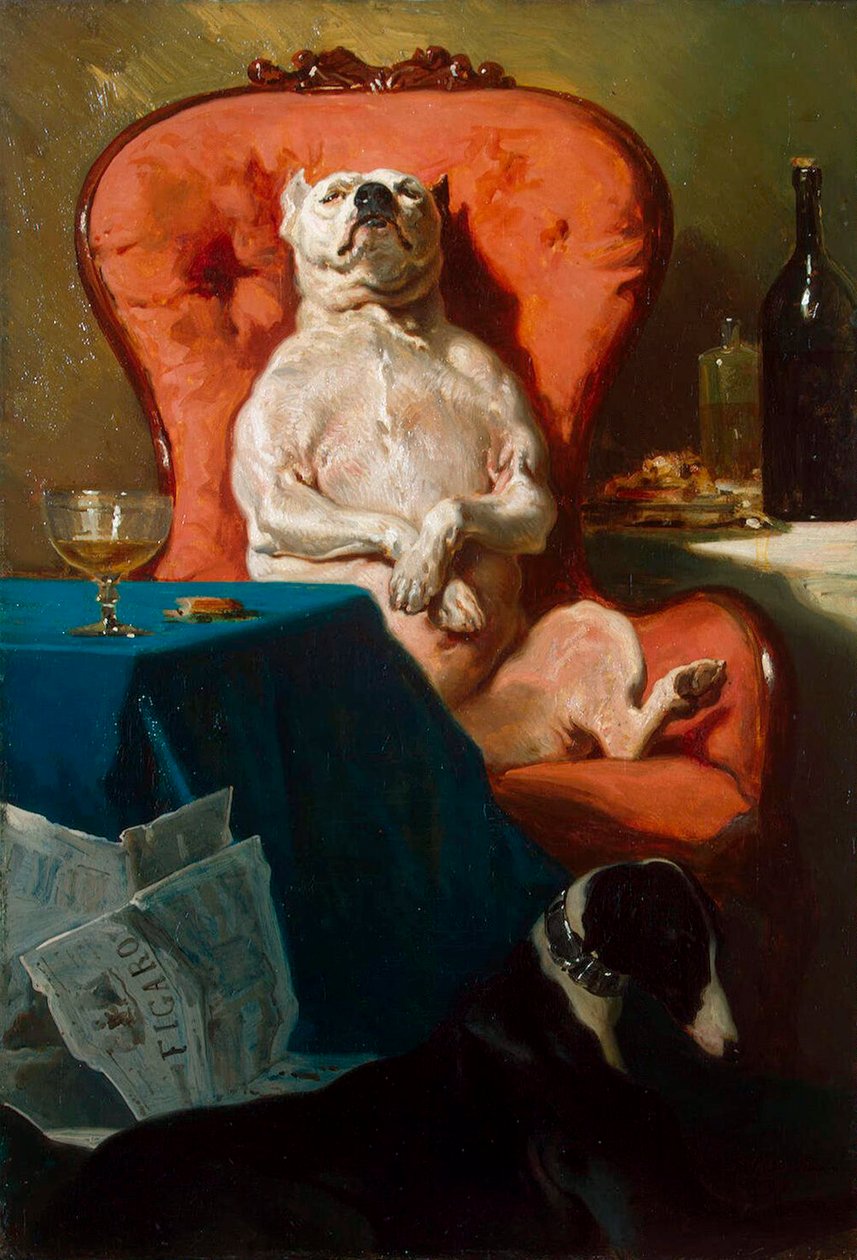 Mops pies w fotelu”, 1857. autorstwa Alfred De Dreux