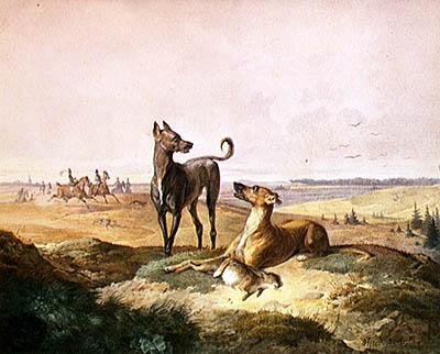 Polowanie na zające (akwarela i węgiel na papierze) autorstwa Alfred Dedreux