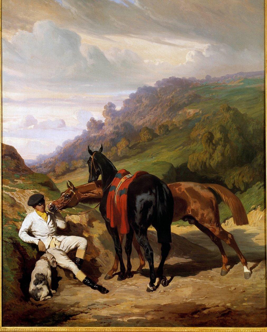 Biały chłopiec i jego konie Obraz Alfreda De Dreux (1810-1860). 19 wiek. Prywatna kolekcja autorstwa Alfred Dedreux