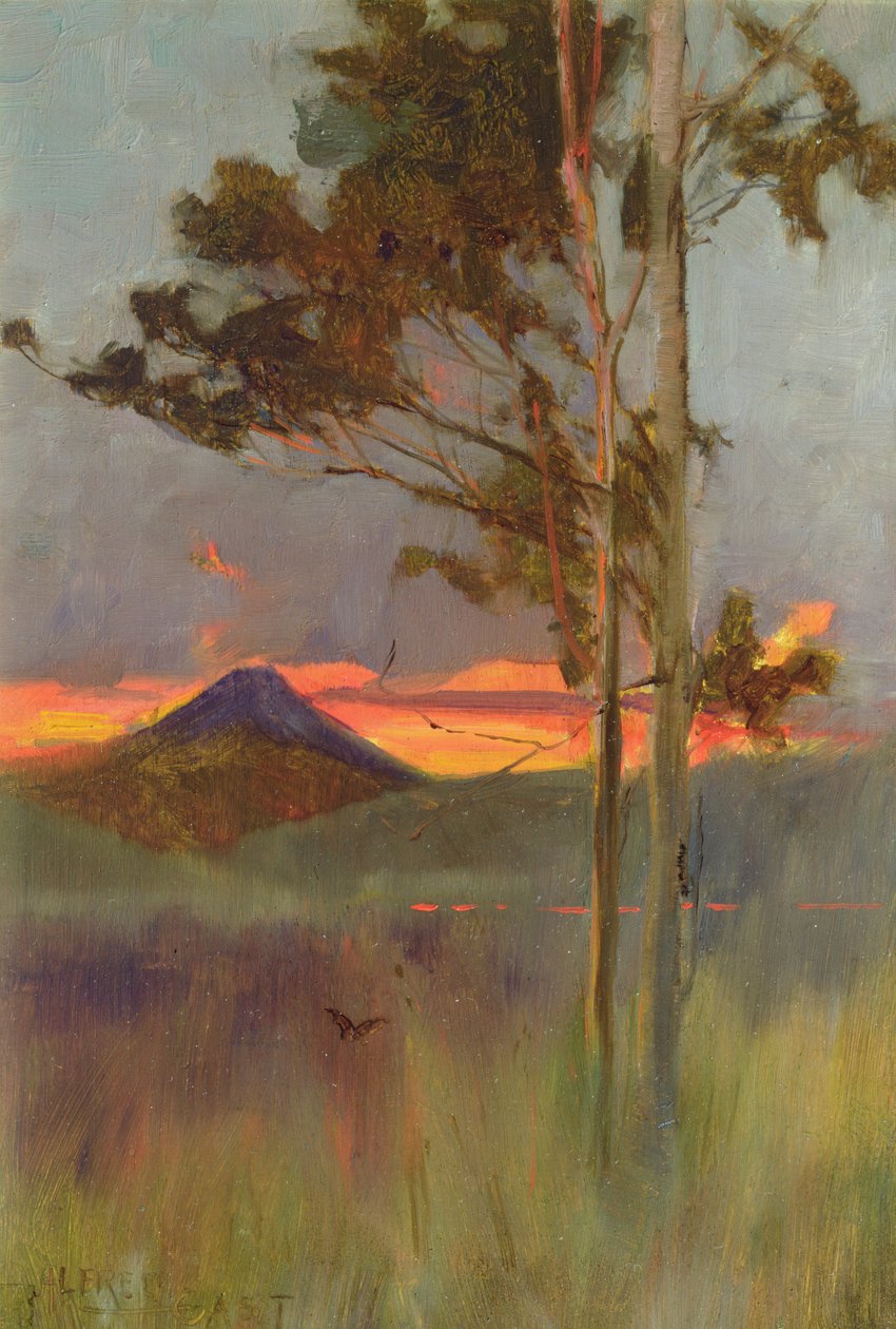 Gniewna noc - Góry Hakone, ok.1889 (olej na panelu) autorstwa Alfred East