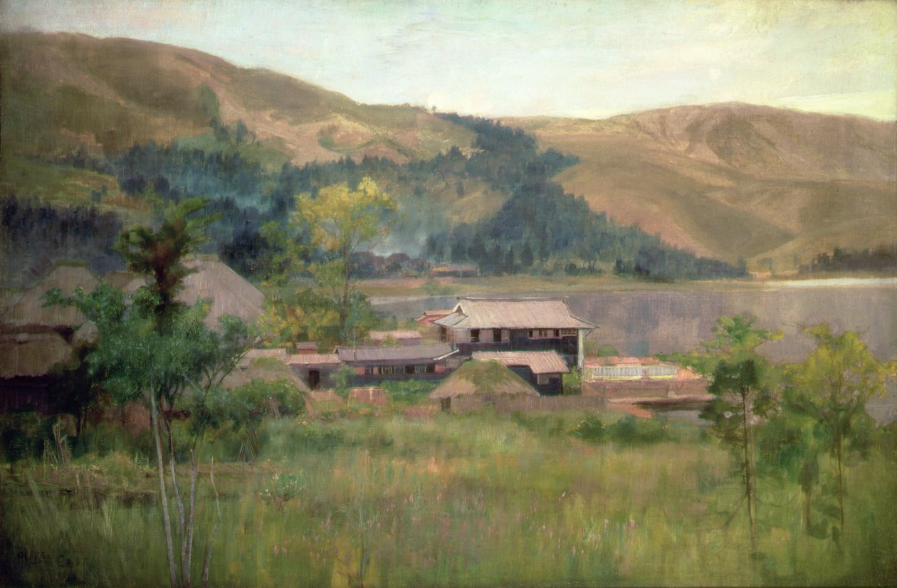 Jezioro Biwa, ok. 1889 (olej na płótnie) autorstwa Alfred East