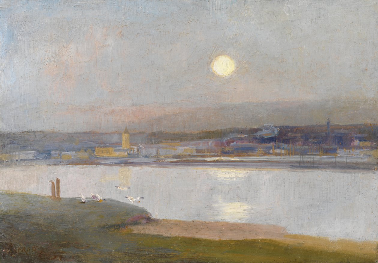 Wschód księżyca nad Hayle, z Lelant, ok. 1892 r. autorstwa Alfred East