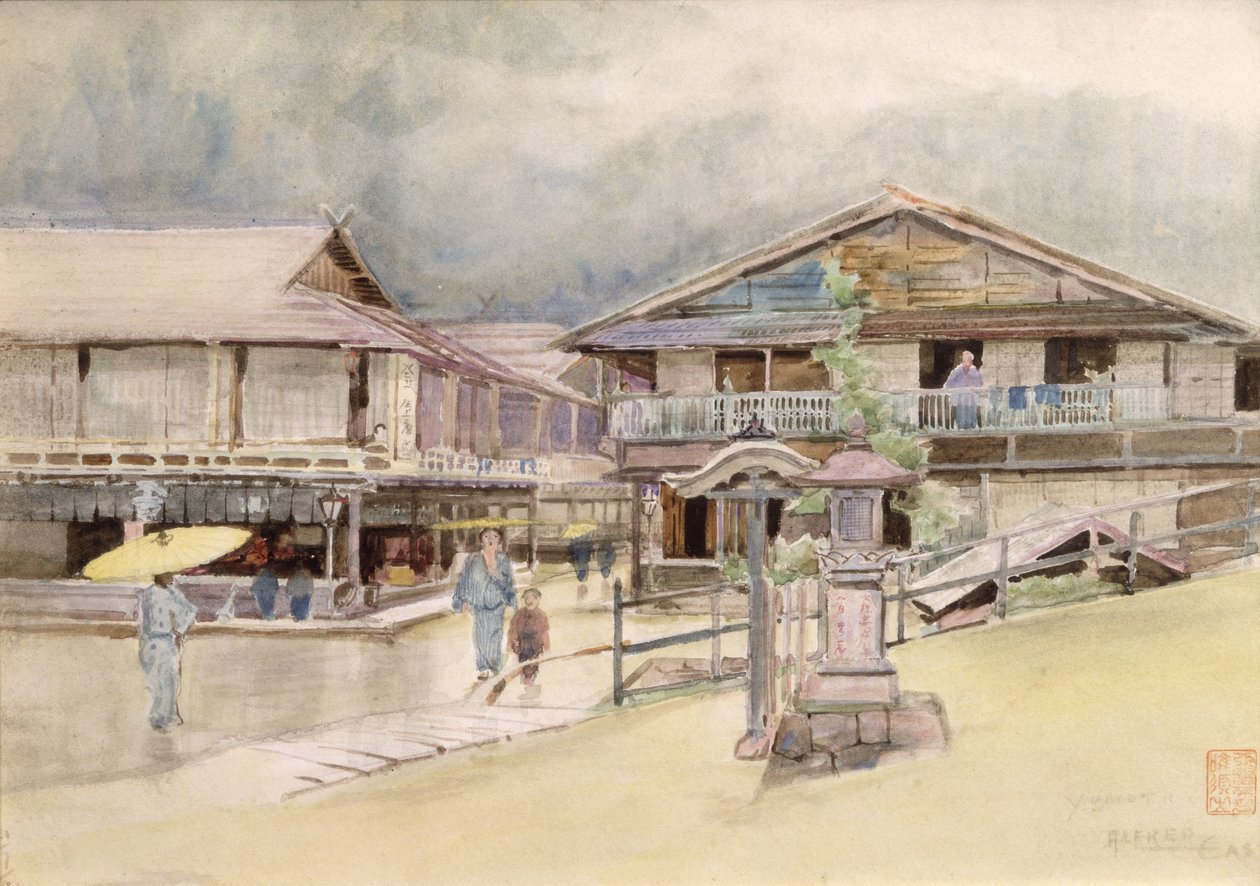 Deszczowy dzień w Yumoto, 1889 autorstwa Alfred East