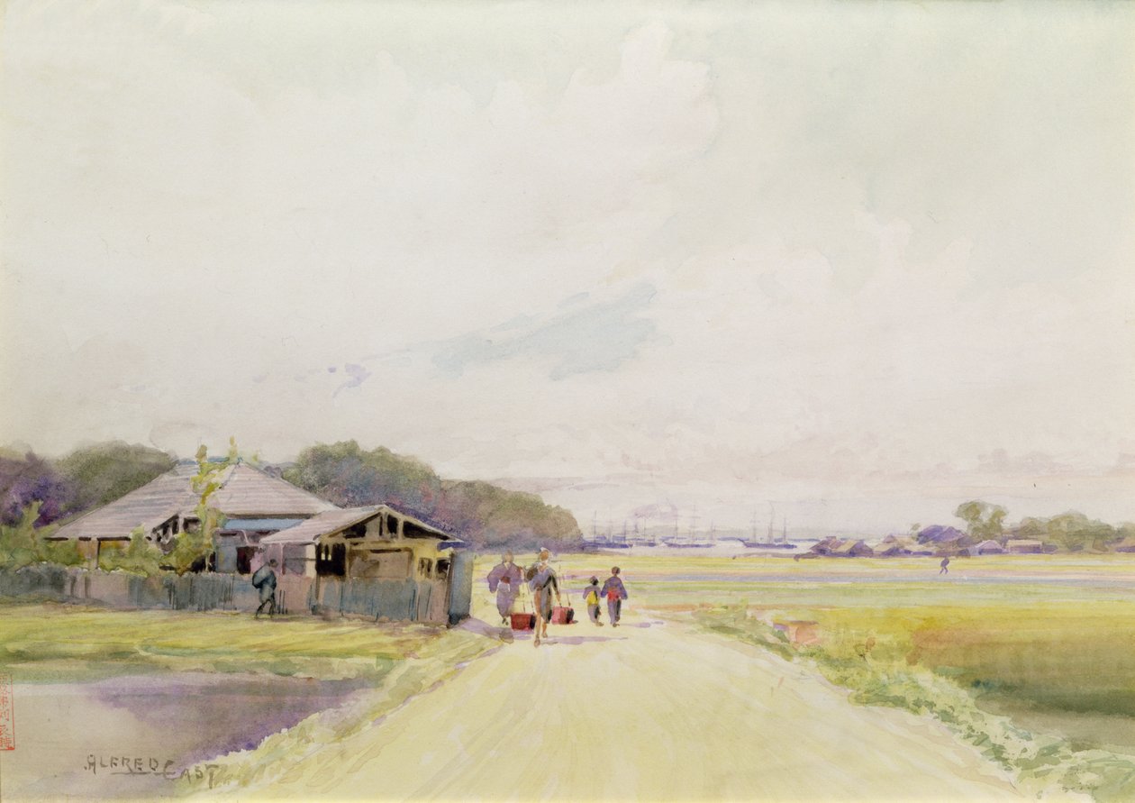 Zatoka Missisipi w Jokohamie, ok.1889 (akwarela na papierze) autorstwa Alfred East