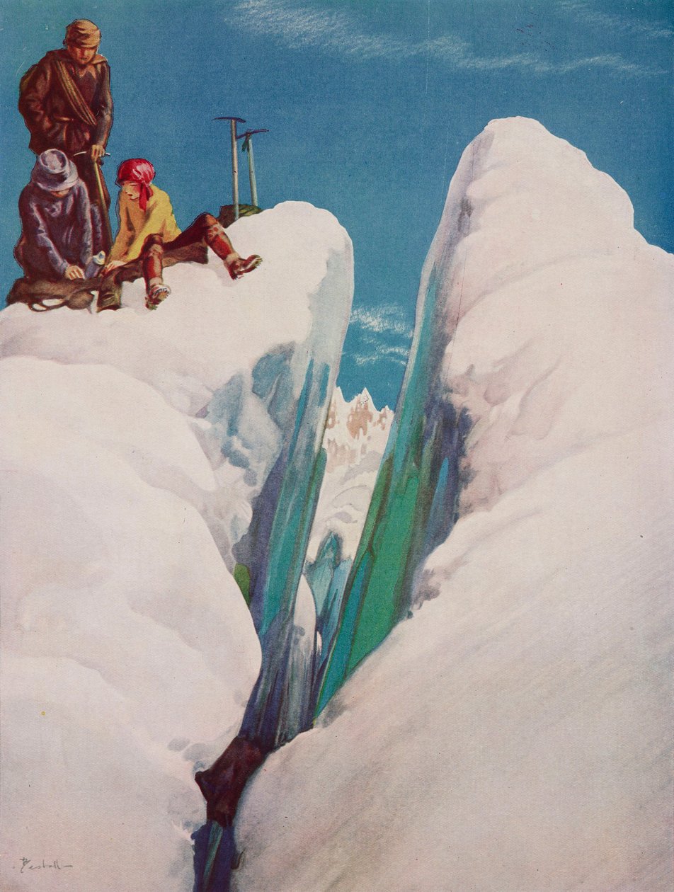 Szczelina, tragedia alpinistyczna, rysunek Alfreda Bestalla (1892-1986) z The Tatler, nr 1366, 31 sierpnia autorstwa Alfred Edmeades Bestall