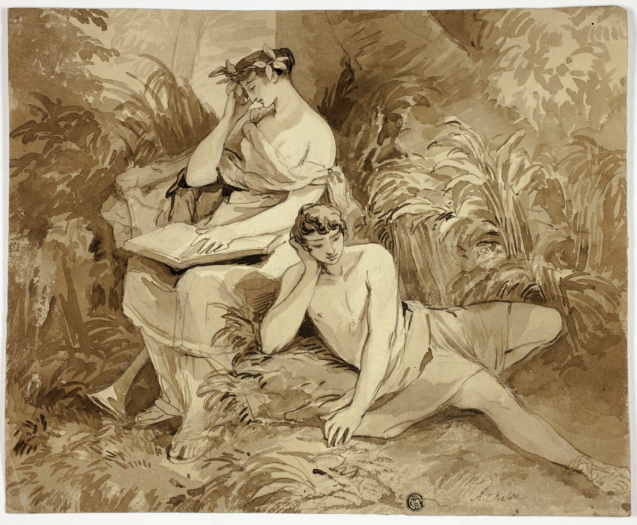 Muza i poeta autorstwa Alfred-Edward Chalon
