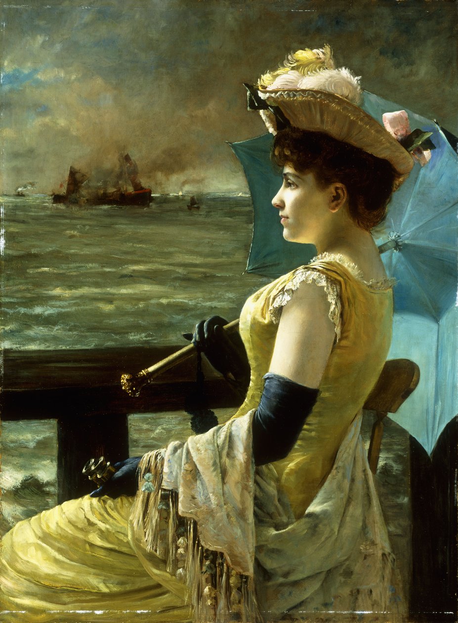 Dama z parasolem spoglądająca na morze, autorstwa Alfred Emile Stevens