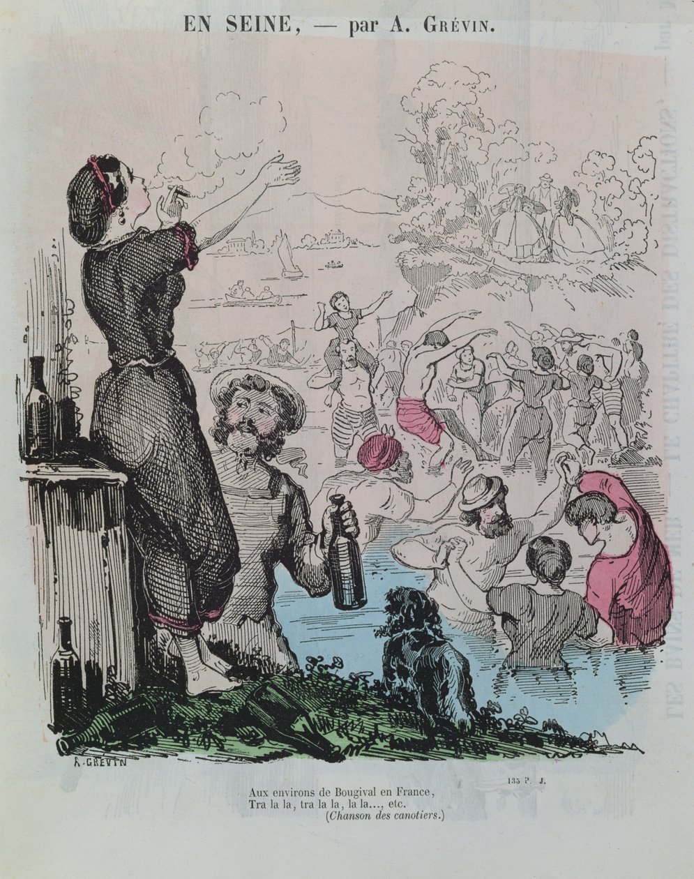 Kąpiący się w Sekwanie w Bougival, z „Le Petit Journal Pour Rire”, ok. 1860 r. autorstwa Alfred Grevin