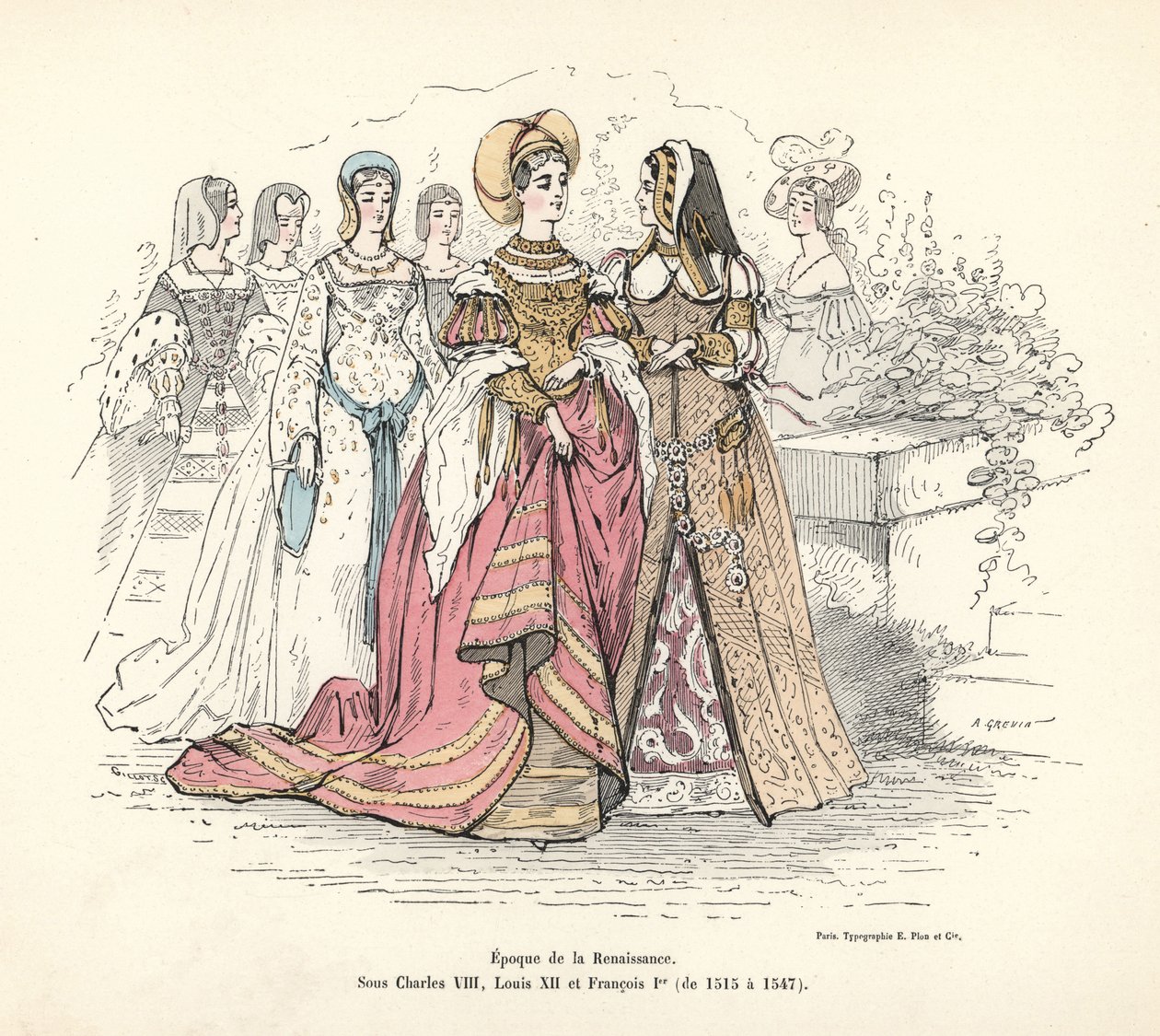 Francuskie kostiumy damskie renesansu autorstwa Alfred Grevin