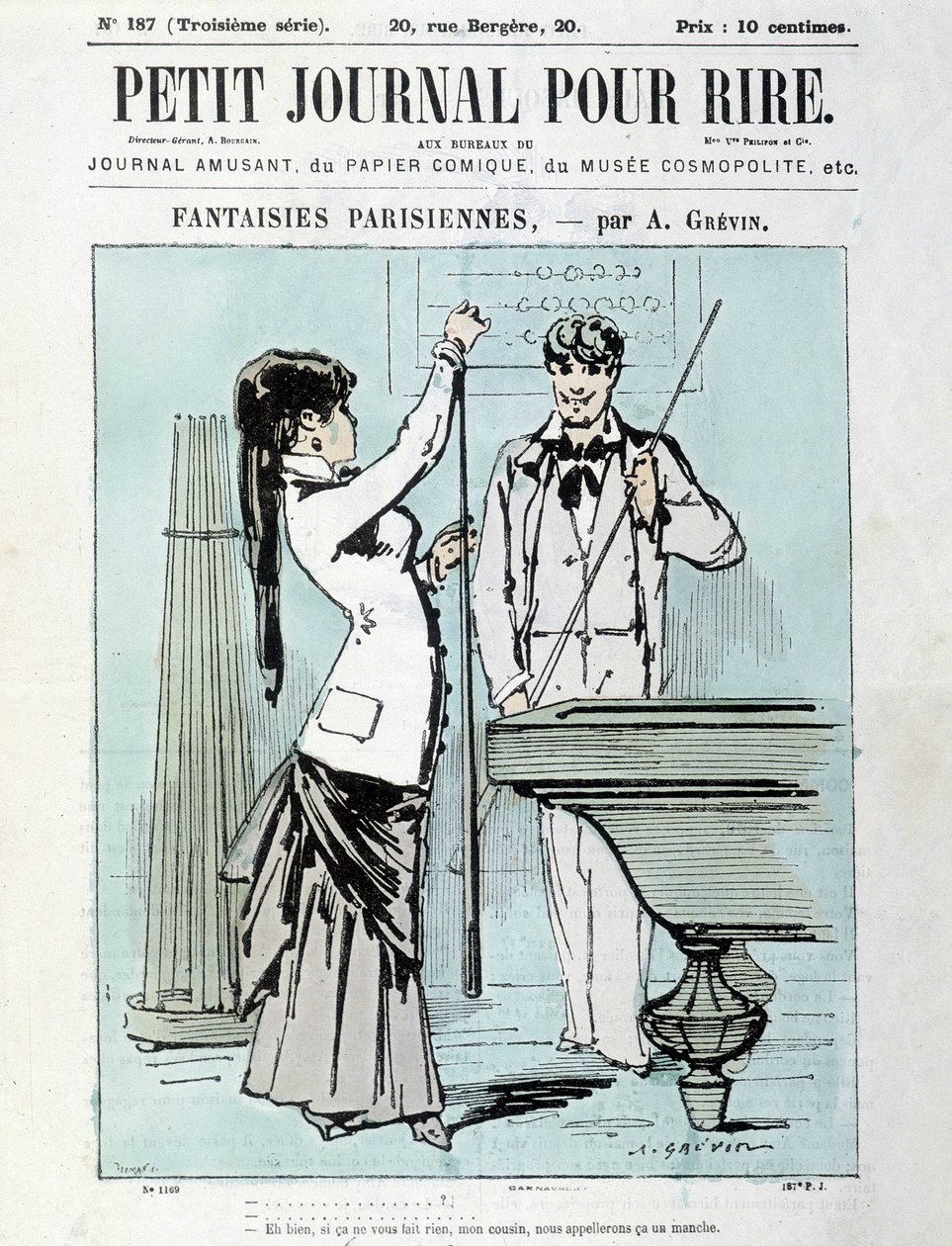 Paryskie fantazje A. Grévina: Cóż, jeśli nie masz nic przeciwko, mój kuzynie, nazwiemy to rękawem. Bilard - okładka „Little Diary for Laughs” z grudnia 1903 r. autorstwa Alfred Grevin