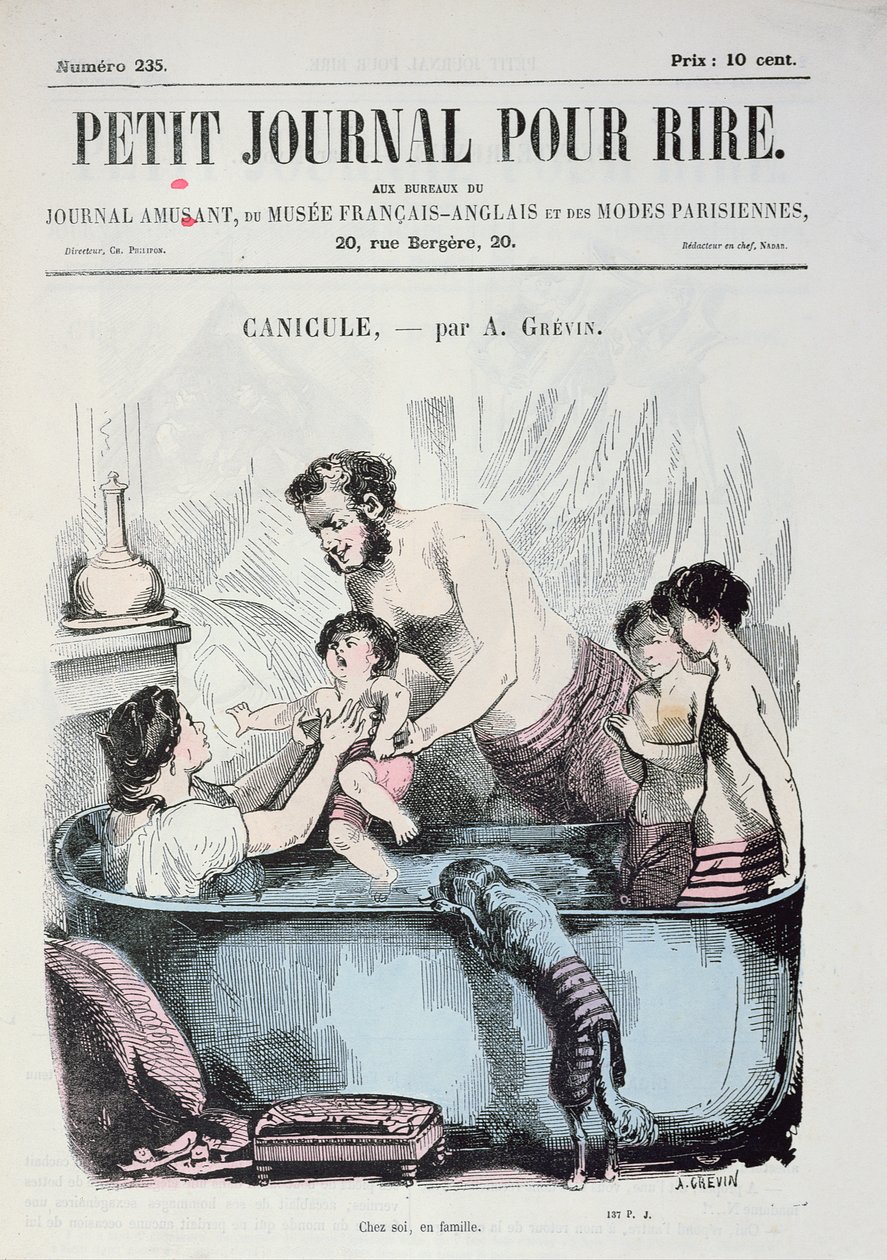 Upał: Kąpiel rodzinna, przednia okładka „Le Petit Journal pour Rire”, ok. 1860 autorstwa Alfred Grevin