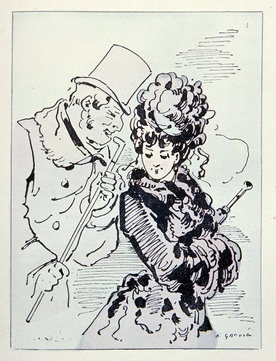 Na asfalcie, ilustracja z Les Parisiennes, ok. 1870 r. autorstwa Alfred Grevin