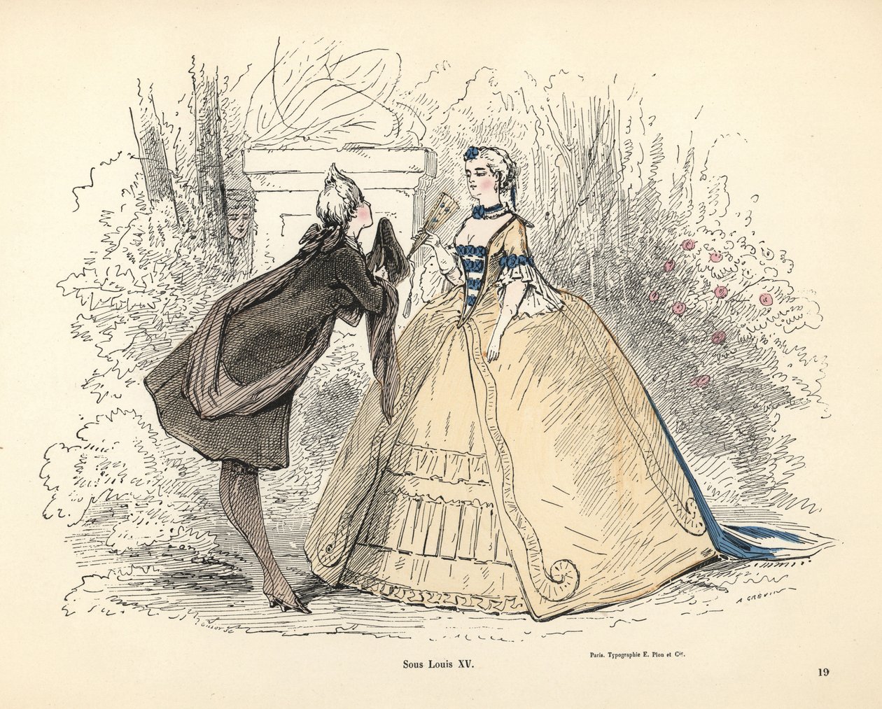 Kostium damski w czasach króla Francji Ludwika XV autorstwa Alfred Grevin