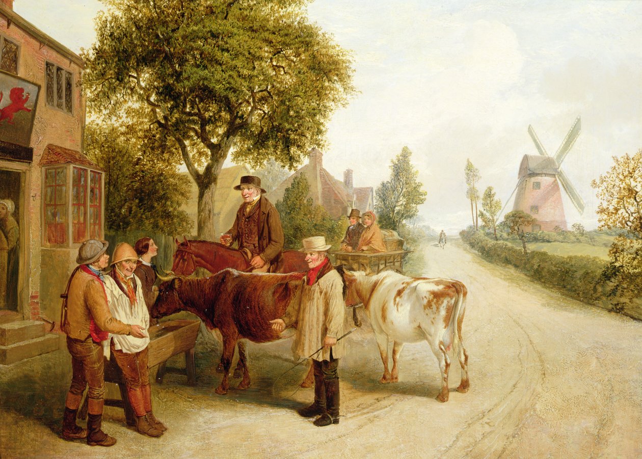 Na zewnątrz Czerwonego Lwa (olej na płótnie) autorstwa Alfred H. Green