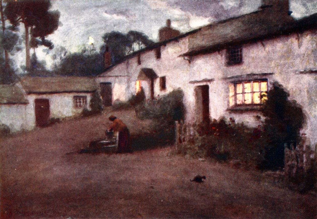 Moonlight and Lamplight - Consiton Village, z portfolio grafik z oryginalnych akwarel, ok.1920 autorstwa Alfred Heaton Cooper
