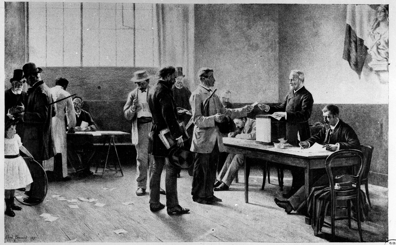 Wybory, powszechne prawo wyborcze: lokal wyborczy autorstwa A.M. Bramtot - Musee Carnavalet. autorstwa Alfred Henri Bramtot