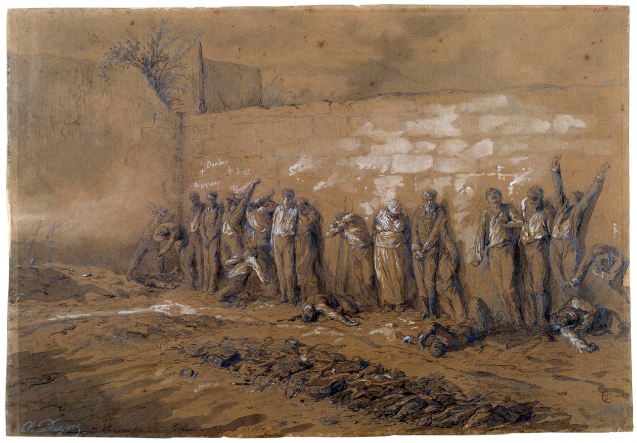 Commune de Paris: egzekucja 147 bojowników Komuny na murze Federes na Pere Lachaise w Paryżu 28.05.1871. Rysunek tuszem: Alfred Henri Darjou (1832-1874) Paryż, Musee Carnavalet autorstwa Alfred Henri Darjou