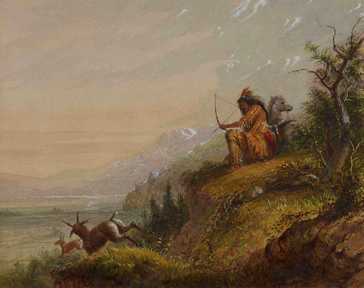 Indianin Pawnee strzelający do antylopy autorstwa Alfred Jacob Miller