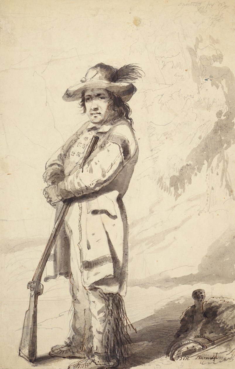 Traper z Gór Skalistych, Bill Burrow, ok.1837 (ołówek, długopis i atrament oraz pranie na papierze) autorstwa Alfred Jacob Miller
