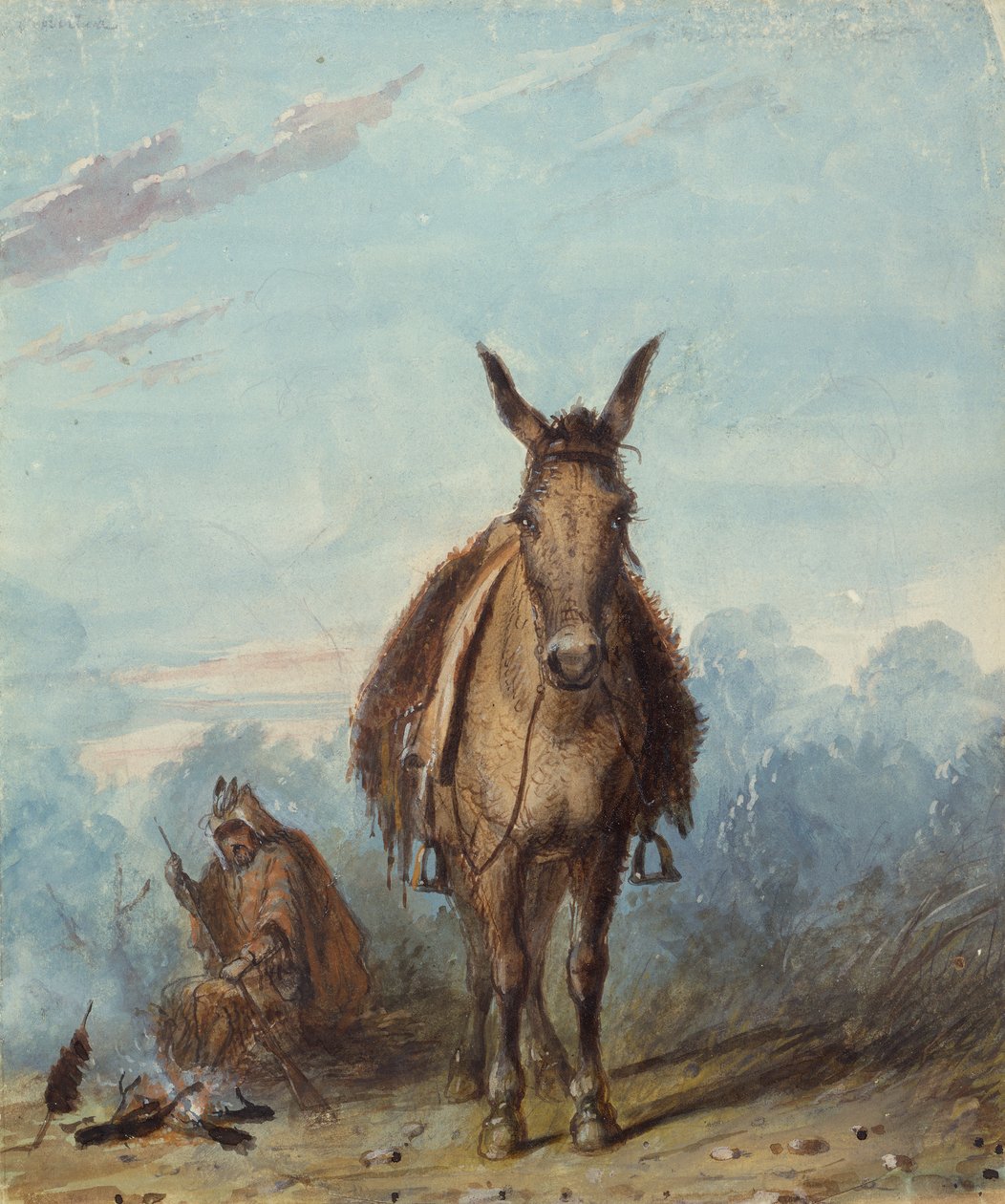 Traper w swoim samotnym obozie, ok. 1837 (akwarela na papierze) autorstwa Alfred Jacob Miller