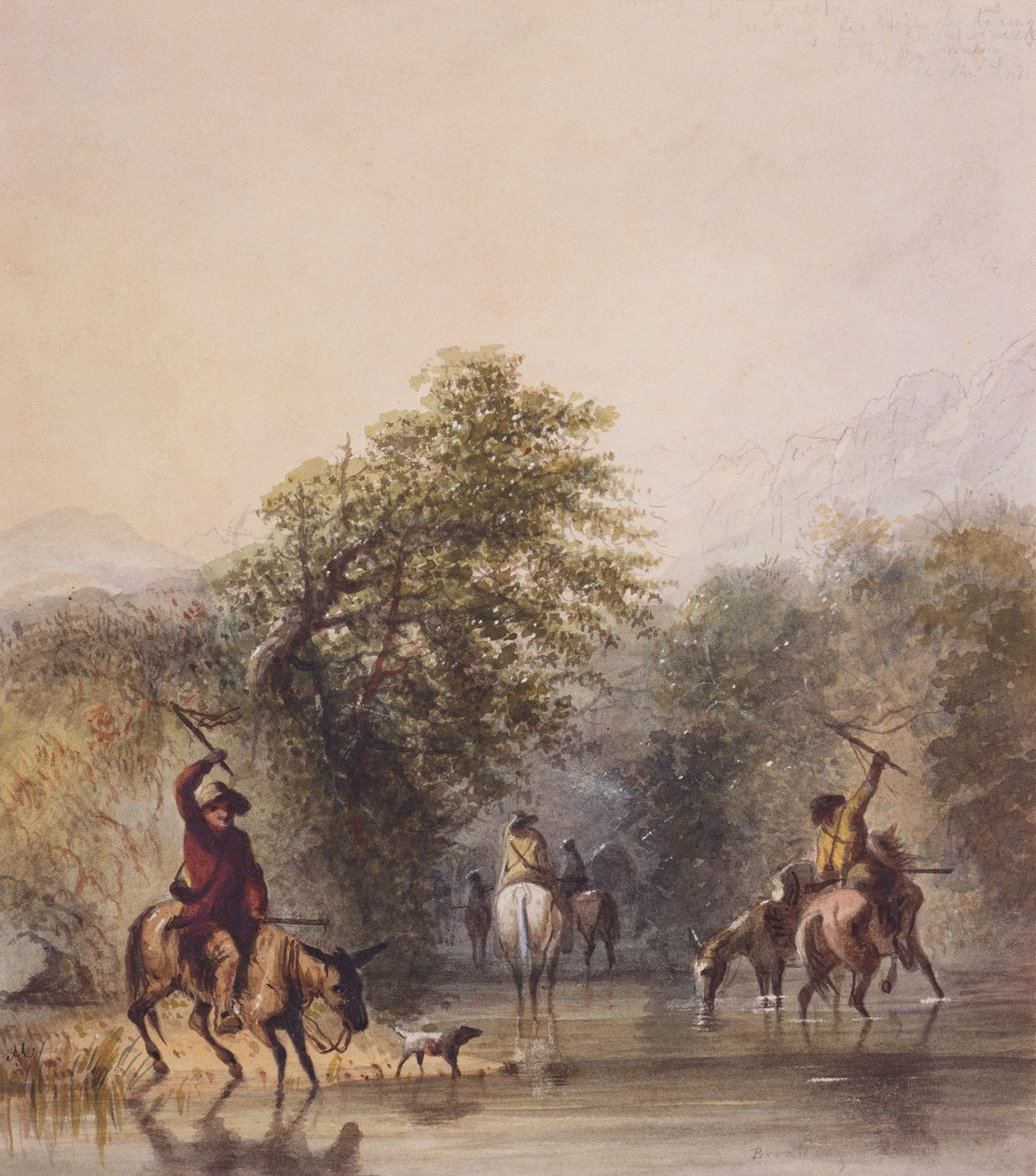 Breaking Trail to Escape from Indians, ok.1837 (akwarela na papierze) autorstwa Alfred Jacob Miller