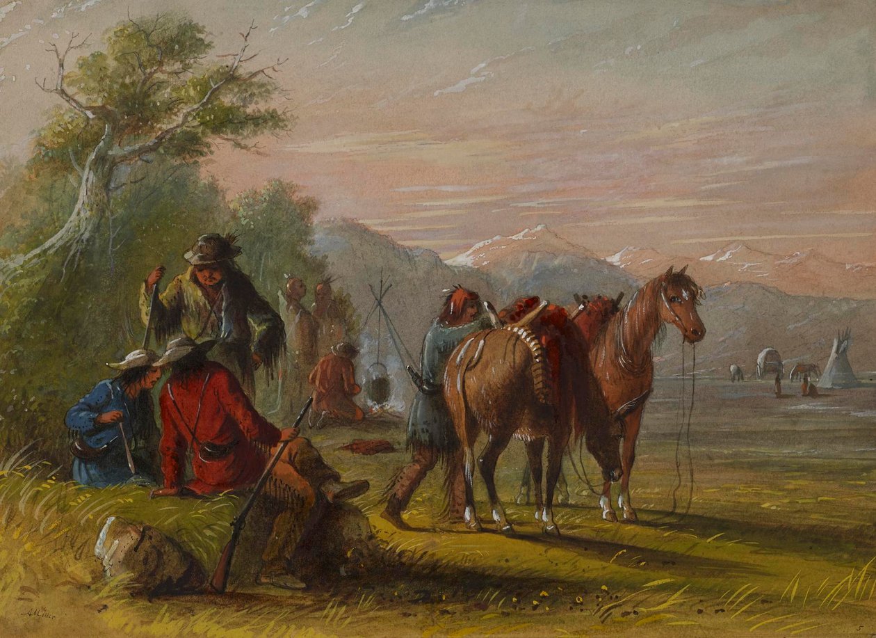 Obóz otrzymujący dostawę mięsa autorstwa Alfred Jacob Miller