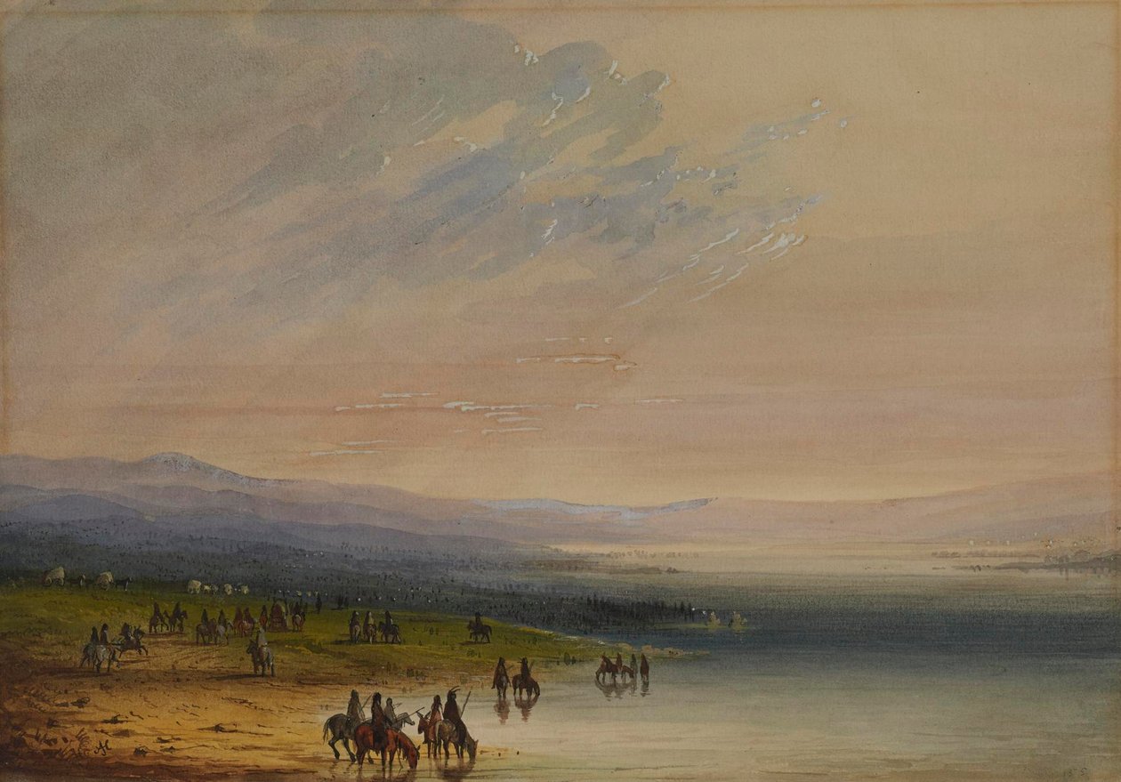 Karawana nad rzeką Platte autorstwa Alfred Jacob Miller