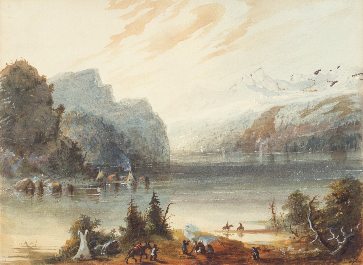 Jezioro Łańcuchowe w Górach Skalistych, ok. 1837 (ołówek, akwarela i gwasz na papierze) autorstwa Alfred Jacob Miller