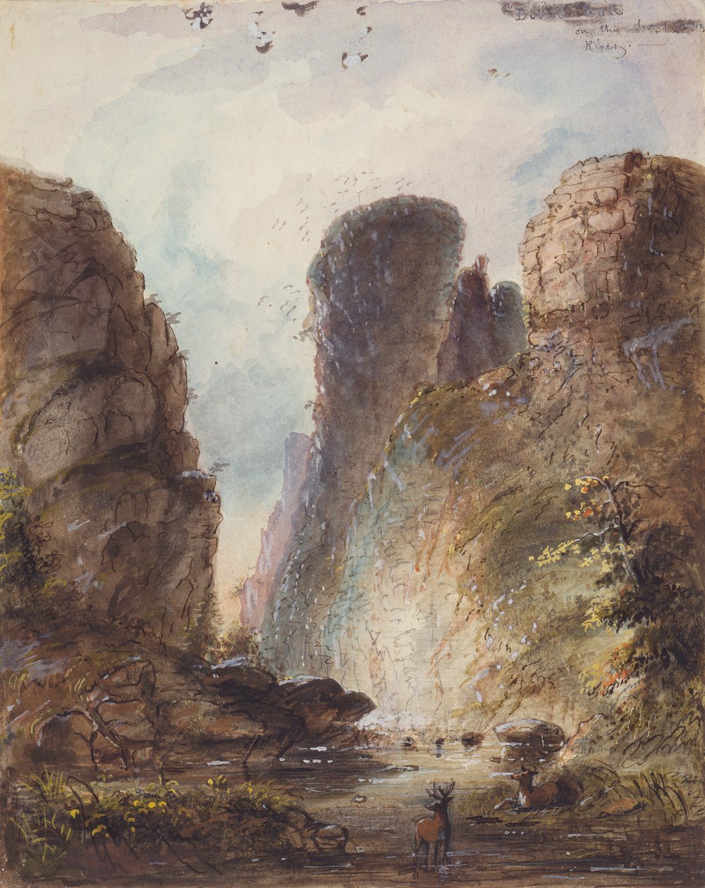 Diabelska Brama, ok.1850-60 (pranie, długopis i tusz na papierze) autorstwa Alfred Jacob Miller