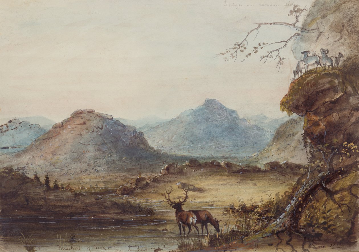 Formacje skalne w pobliżu słodkiej wody, ok. 1837 (akwarela na papierze) autorstwa Alfred Jacob Miller
