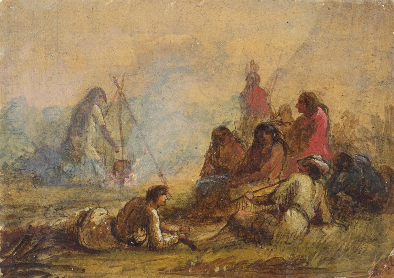 Grupa traperów i Indian, ok. 1837 (akwarela i gwasz na papierze) autorstwa Alfred Jacob Miller