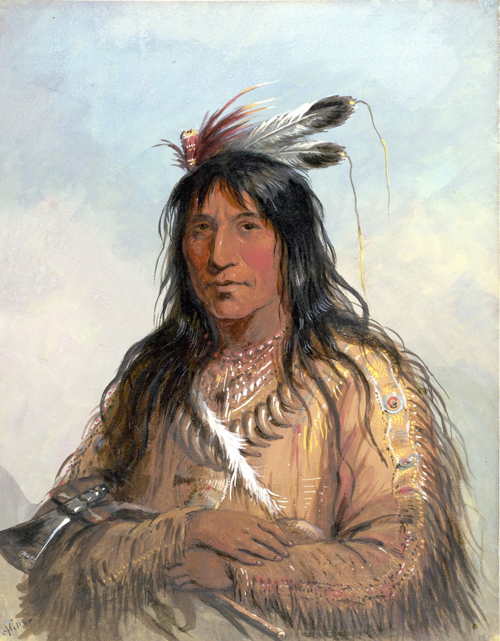 Studium głowy „Matau-Tathonca”, „Bull Bear” - Ogallala autorstwa Alfred Jacob Miller