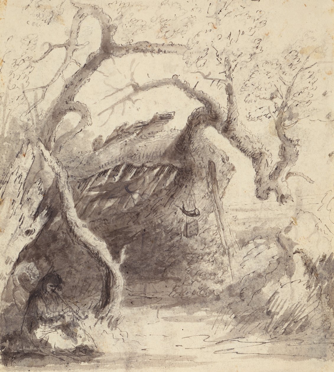 Kabina indyjska na Platte, ok. 1837 (pióro i atrament oraz pranie na papierze) autorstwa Alfred Jacob Miller
