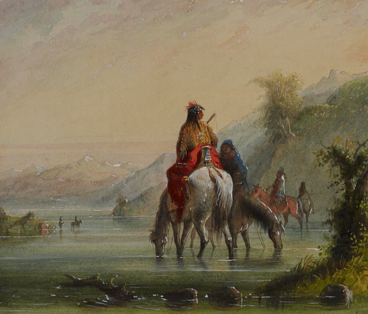 Indiańskie dziewczęta poją konie (rzeka Eau Sucre) autorstwa Alfred Jacob Miller