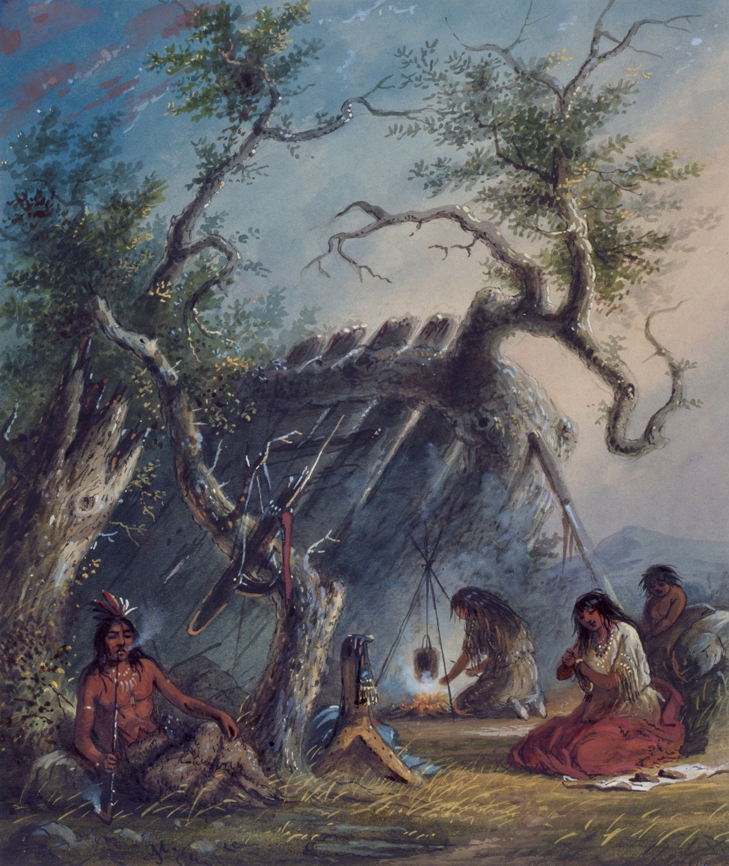 Indiańska chata autorstwa Alfred Jacob Miller