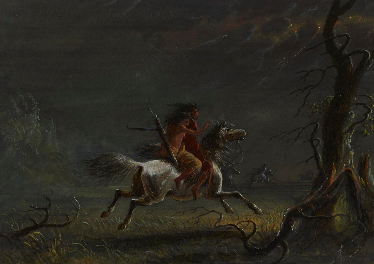 Indianie podczas burzy: scena nocna autorstwa Alfred Jacob Miller