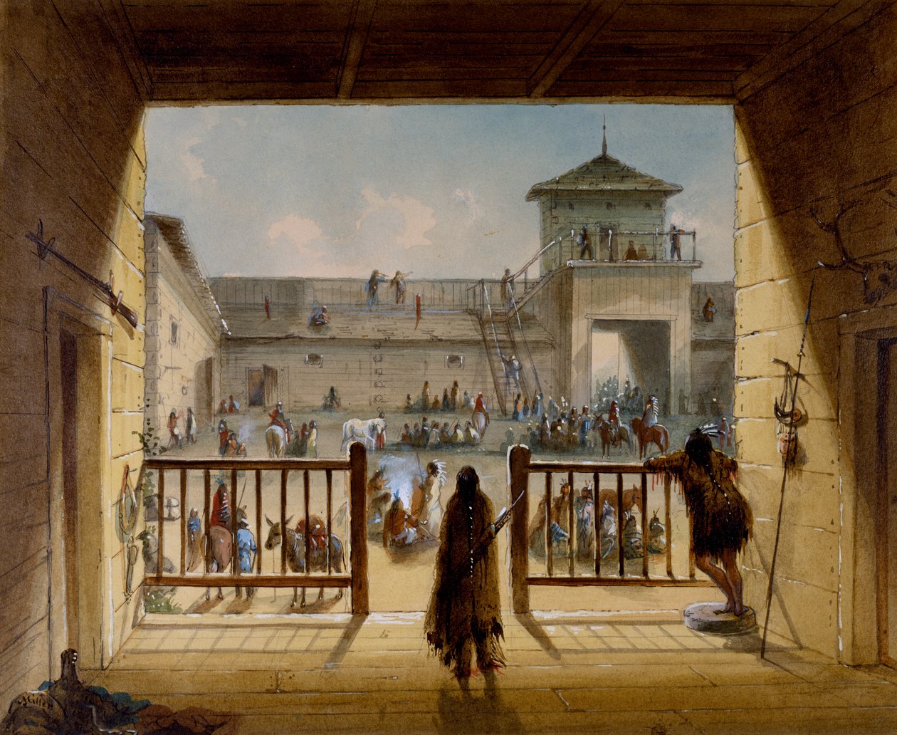 Wnętrze Fort Laramie autorstwa Alfred Jacob Miller