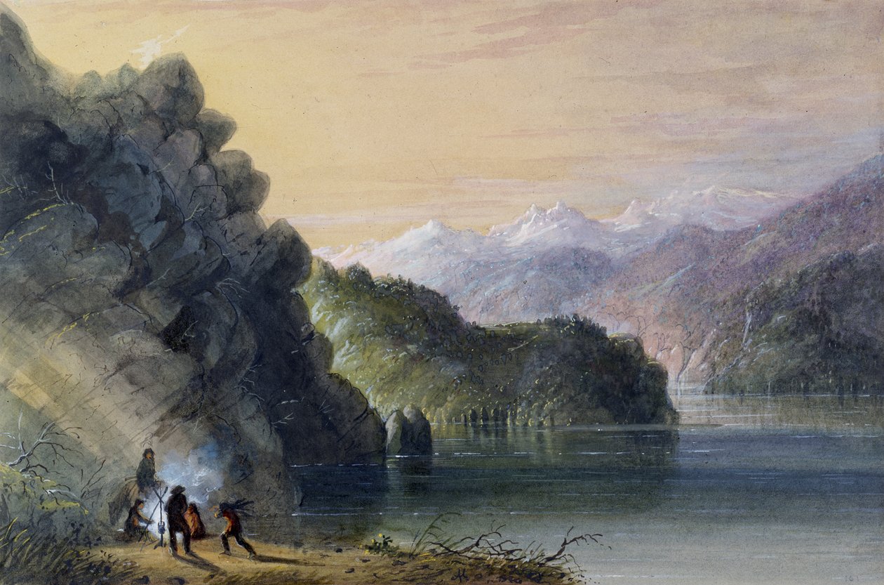 Widok nad jeziorem – Góry Skaliste autorstwa Alfred Jacob Miller
